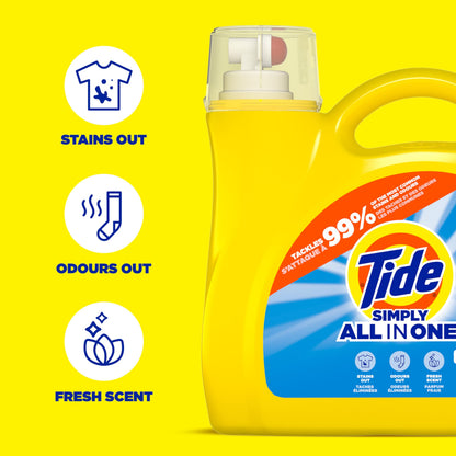 Tide Simply All-In-One Liquid Laundry Detergent, Refreshing Breeze Scent, 128 Loads, 168 fl oz