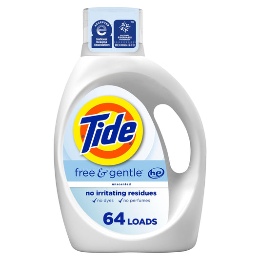Tide Free & Gentle Liquid Laundry Detergent, 64 Loads, 84 fl oz, Tide Laundry Detergent, Clean Laundry Detergent